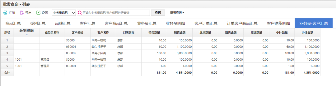 增加“业务员—客户汇总”报表